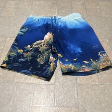 Wonder Nation Boys Swim Shorts L 10-12 Blue Sea Life Fish Shark Drawstring