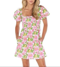 Show Me Your Mumu XS Linen Floral Green Pink Mini Dress