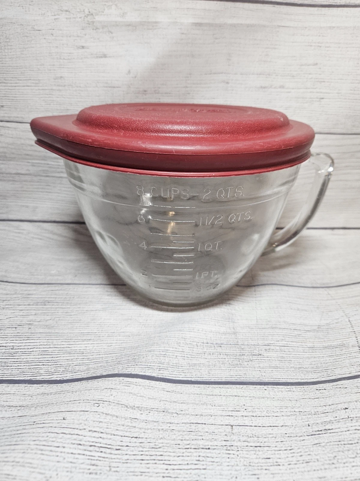 Anchor Hocking 8 Cup/2 Quart Glass Measuring Mixing Batter Bowl Handle - W/ LID!