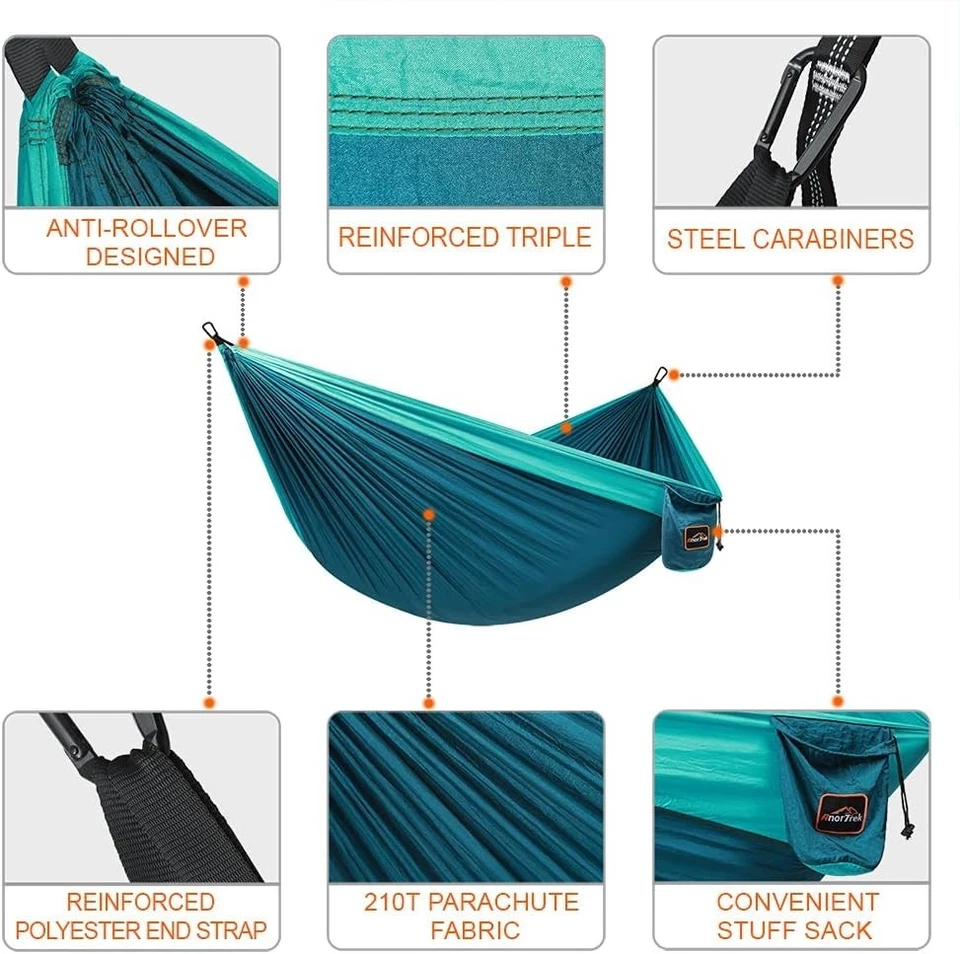Super Lightweight Double Camping Hammock with Tree Straps, Easy Setup - Image 2 of 4