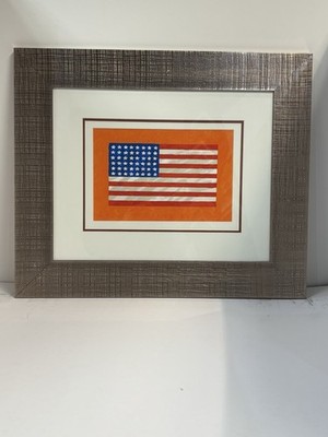 Jasper Johns iconic artwork, Flag on Orange Field Framed