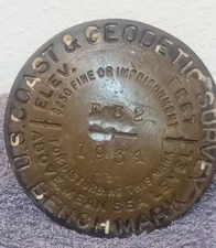 1934 Vintage Brass U S Coast & Geodetic Survey Bench Mark Survey Marker