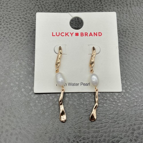 Lucky Brand Earrings Gold Tone Freshwater Pearl Dangle Drop Womens Jewelry 2.5"