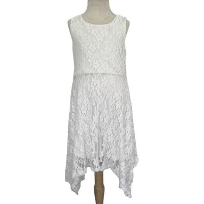 KNITWORKS White Lace Girls DRESS 10 Sleeveless Asymmetrical Communionn Wedding