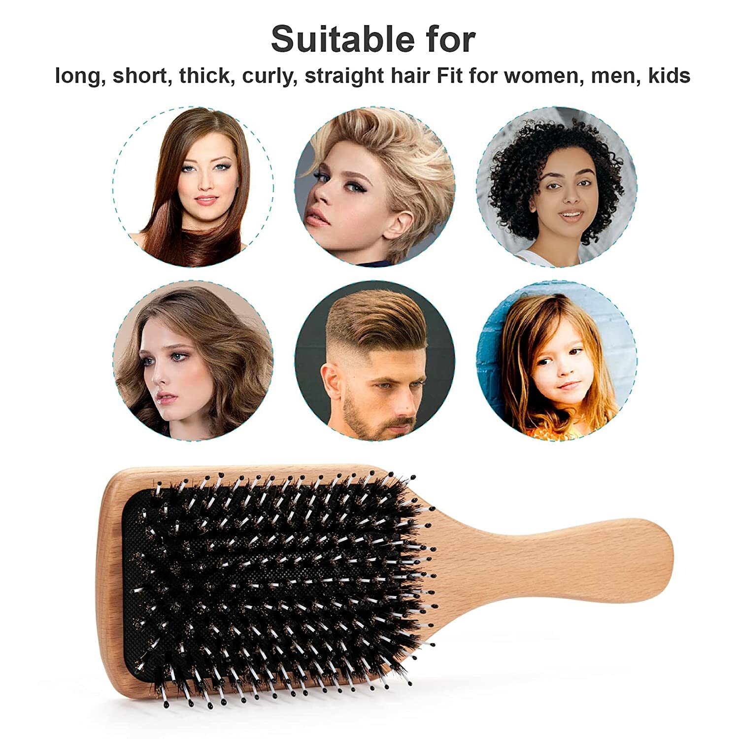 Hair Brush, Boar Bristle Hair Brushes for Women men Kid,Boar&Nylon