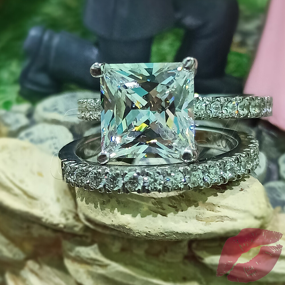 3CT Princess Cut Diamond Engagement Ring Bridal Wedding Set 14k White ...