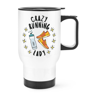 Crazy Running Lady Stars Travel Mug Cup With Handle Mum Mothers Day Runner
