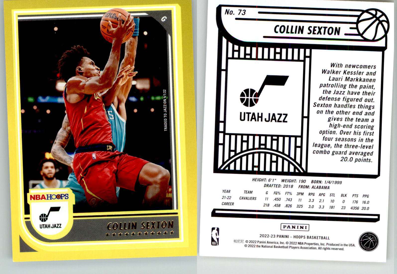 Collin Sexton 2022-23 NBA Hoops Yellow #73 Jazz