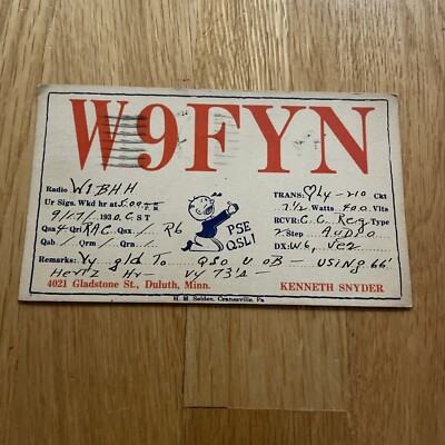 QSL Card  1930 Duluth MN Minnesota Ham Amateur Radio W9FYN USA