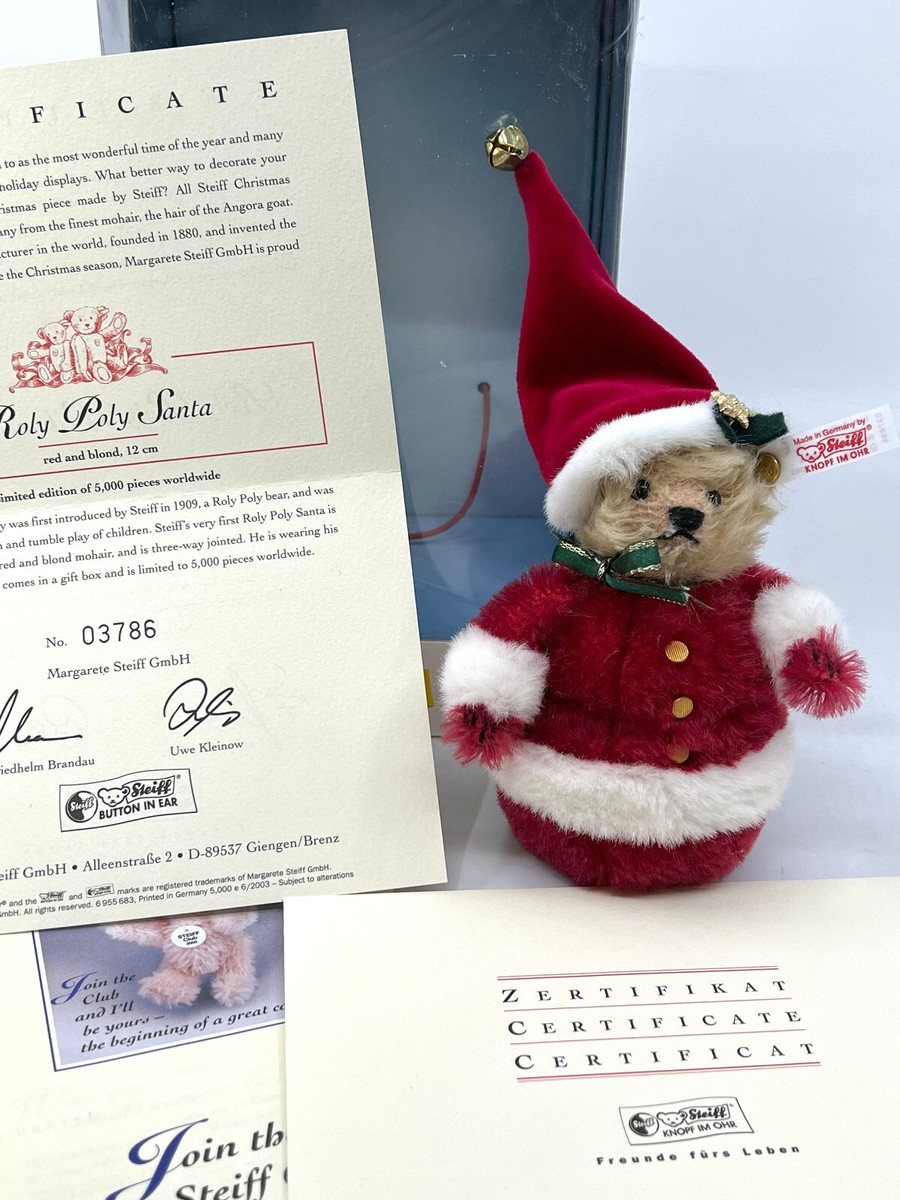 Steiff Roly Poly Santa Teddy Bear 2003 LE ID Button Tag Steiff Roly Poly Santa Teddy Bear 2003 LE ID Button Tag