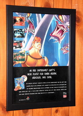 1997 Disney's Hercules PS1 Game Boy Vintage promo small Poster / Ad Page Framed