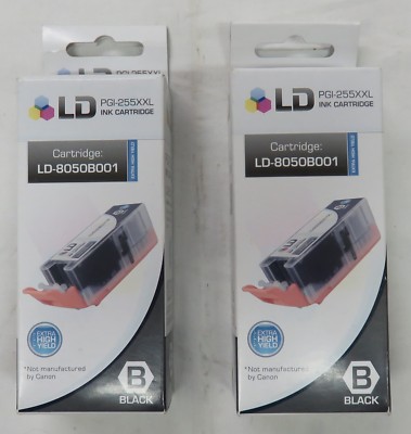 Pair of 2 Black Ink Jet Cartridge for Canon Printer LD 8050B001 PGI255XXL 