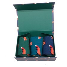 MR HERON Fox Socks Mens 6-11 Boys 3 Pairs  Foxes Animal Fathers Day Gift Box New