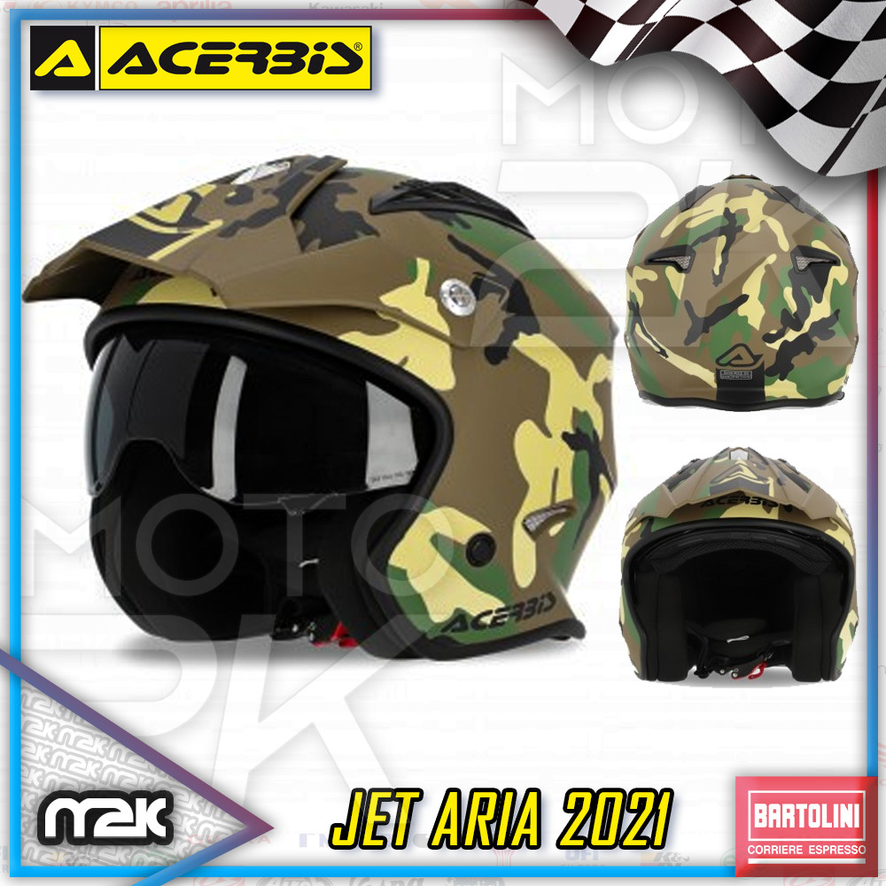 CASCO JET TRIAL MIMETICO MOTO + VISIERA FUMÉ ACERBIS CAMOUFLAGE MILITARE VERDE