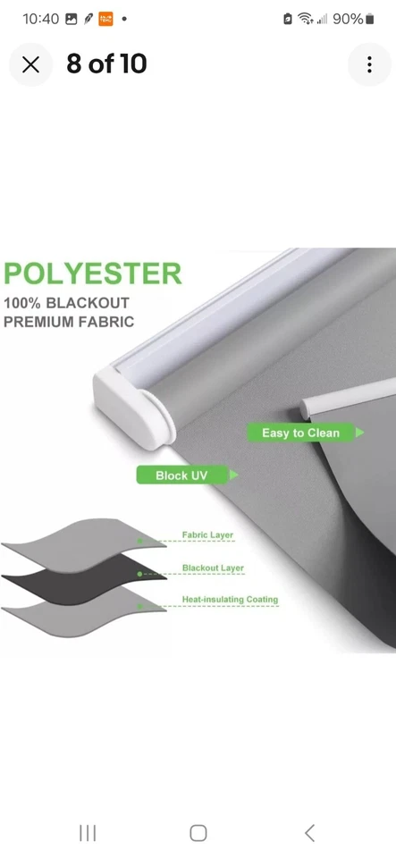 43 X 72 Kokorona Cordless Blackout Roller Shades for Room Darkening Pull... - Image 3 of 4