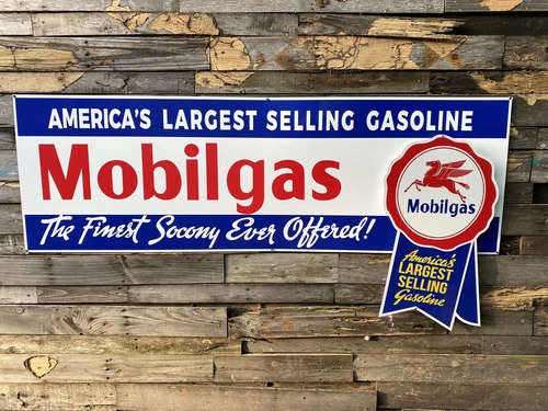 Huge Antique Vintage Old Style Mobilgas Ribbon Service Station Sign
