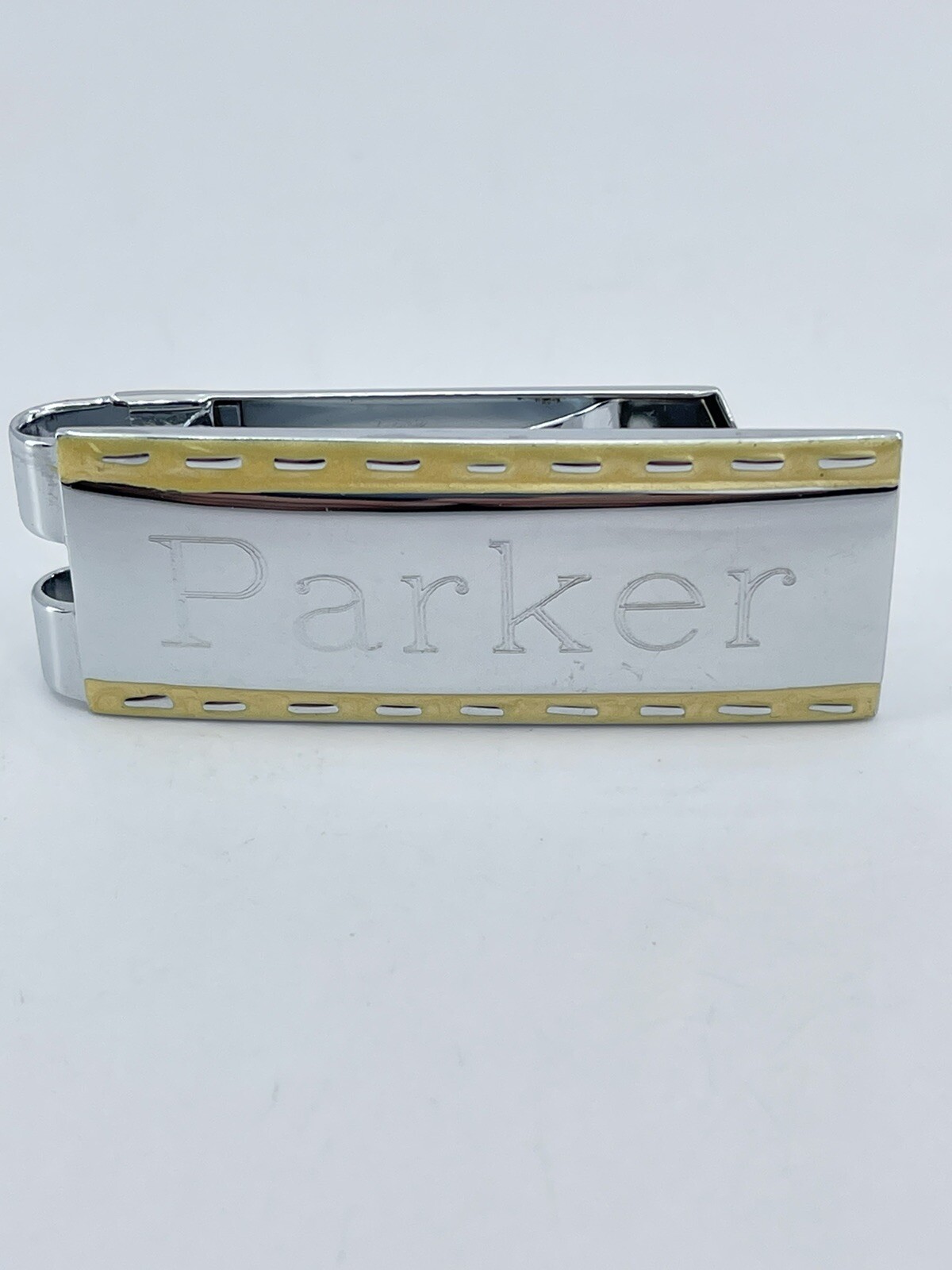 Monogrammed Parker Money Clip Bi-Fold Yellow Enamel Silver Tone 2-1/16