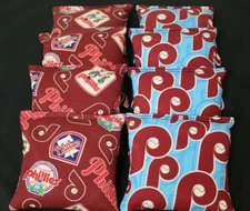 NEW!! PHILADELPHIA PHILLIES CORNHOLE BEAN BAGS 8 ACA Reg made w TEAM Fabric