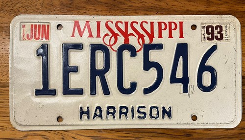 1993 Mississippi Harrison County License Plate # 1ERC546 — Vintage