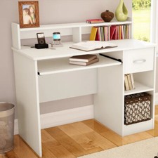 Wood Computer Desk PC Laptop Table Workstation Home Office Shelf Drawers White