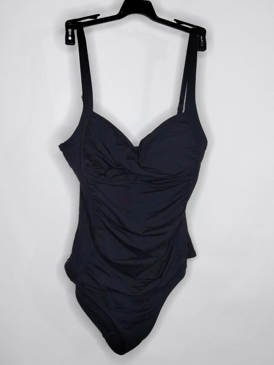 NWT Liz Claiborne Swim Suit Color Black 1 Piece Built In Bra High Cut Wide  Strap