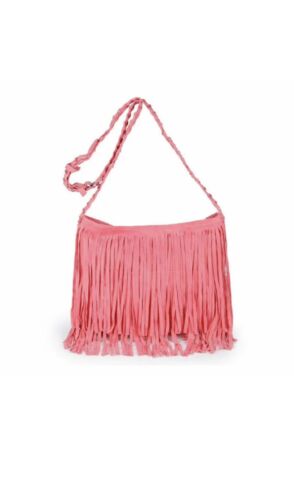 Pink Tassel Faux Handbag Suede Fringe Ladies Crossbody Shoulder Messenger Bag