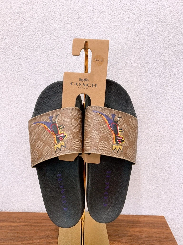 NWT Coach X Jean Michel Men's Slide slipper with dinosaur print