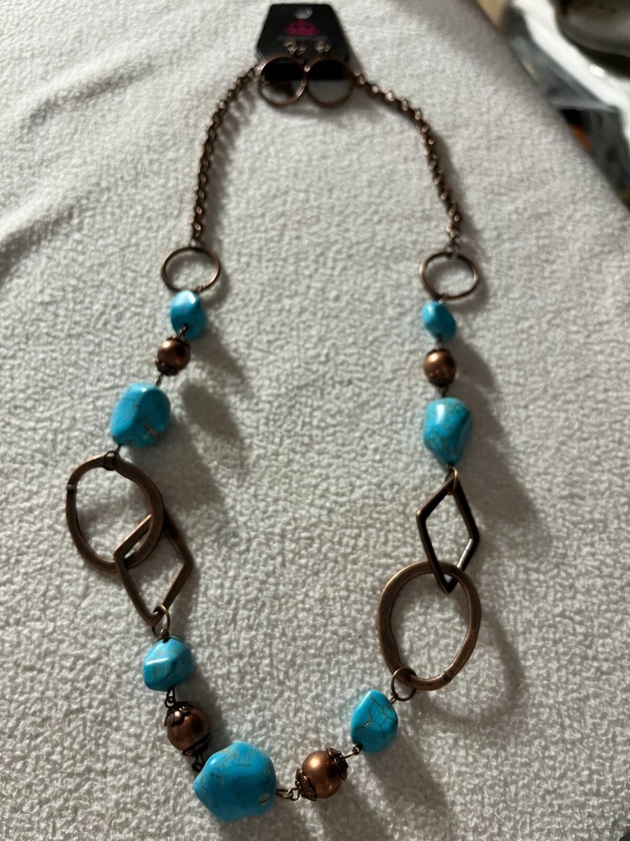 Blue Turquoise Paparazzi Necklace with Copper Chain and Accents - Main Image