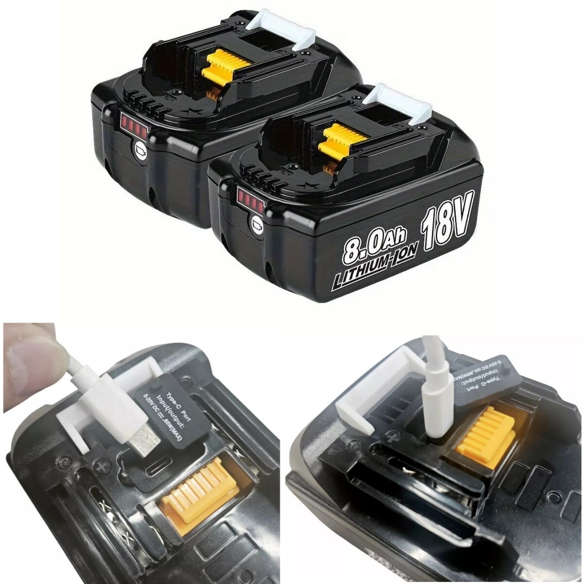2 PCS Lithium Batteries 8.0Ah 18V for Makita BL1850 BL1860 With Type C Charge