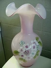 FENTON - M. CAPLINGER (HP) 2003 PINK FLORAL VASE - LE #259
