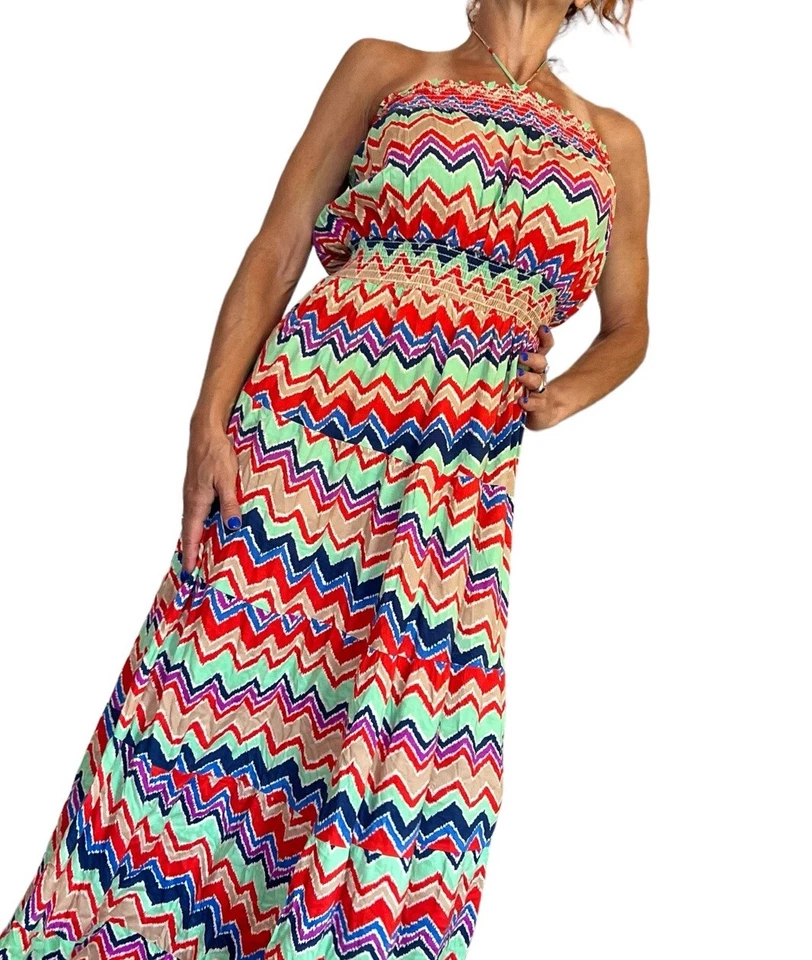 T СУМКИ LOS ANGELES ЖЕНЩИН МАКСИ ПЛАТЬЕ С БРЕТЕЛЬЮ ЧЕРЕЗ ШЕЮ БЕЗ БРЕТЕЛЕК МУЛЬТИ ШЕВРОН ЗИГЗАГ L - Изображение 4 из 4