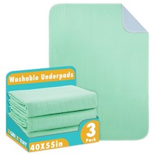 Bunlitent Washable Underpads, 40"x55", 3-Pack - Heavy Absorbency Reusable Bed Pa
