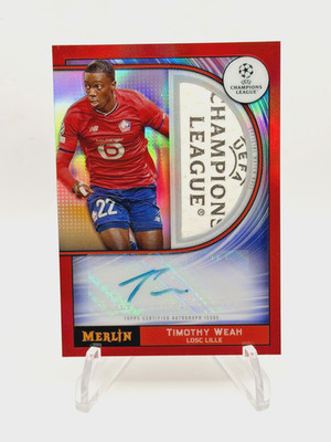 2021 Topps Merlin Chrome UEFA Match Ball Signatures Timothy Weah #MB-TW Red /5