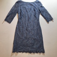 Calvin Klein Women  s Size 4 Blue Metallic Lace Embroidered Dress, Bridal, Formal