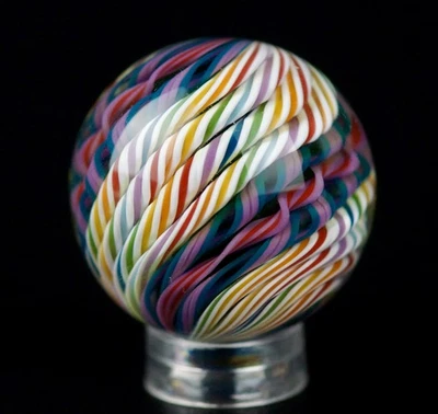 Bryan Trillas Glass Marble/Filigree 14 Cane Pattern/UV/Purple Rainbow/1.0-1.1in - Image 1 of 4