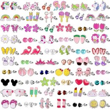 60 Pairs Cute Earrings Set - Hypoallergenic Stainless Steel Studs with Cartoo...