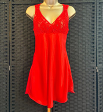 Vintage VAL MODE RED SLIP NIGHTGOWN Medium Liquid Satin Short LACE Gown Vixen