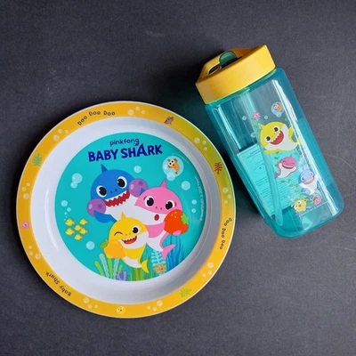 Baby Shark Feeding Plate & Straw Sipper Cup Set – BPA Free – 6m+