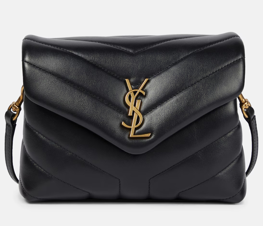 Borsa a tracolla Saint Laurent YSL giocattolo Loulou monogramma trapuntata pelle nera oro