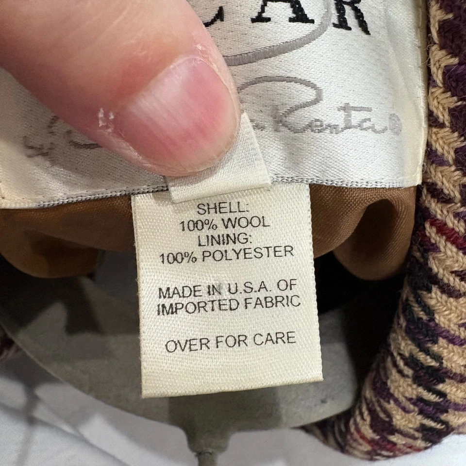 Chaqueta Blazer Oscar de la Renta Pata de Gallo Mezcla Lana Borgoña Beige Talla 8 Mujer Foto 4 de 4