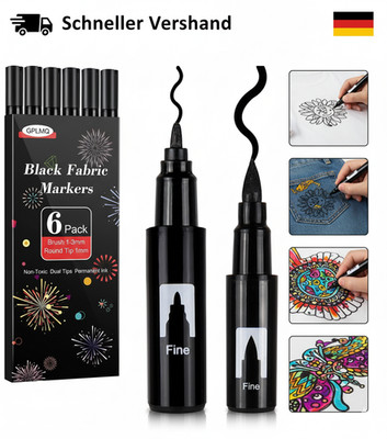 Textilstifte Waschmaschinenfest Schwarz   Dual Tips Stoff Textilmarker Permanent