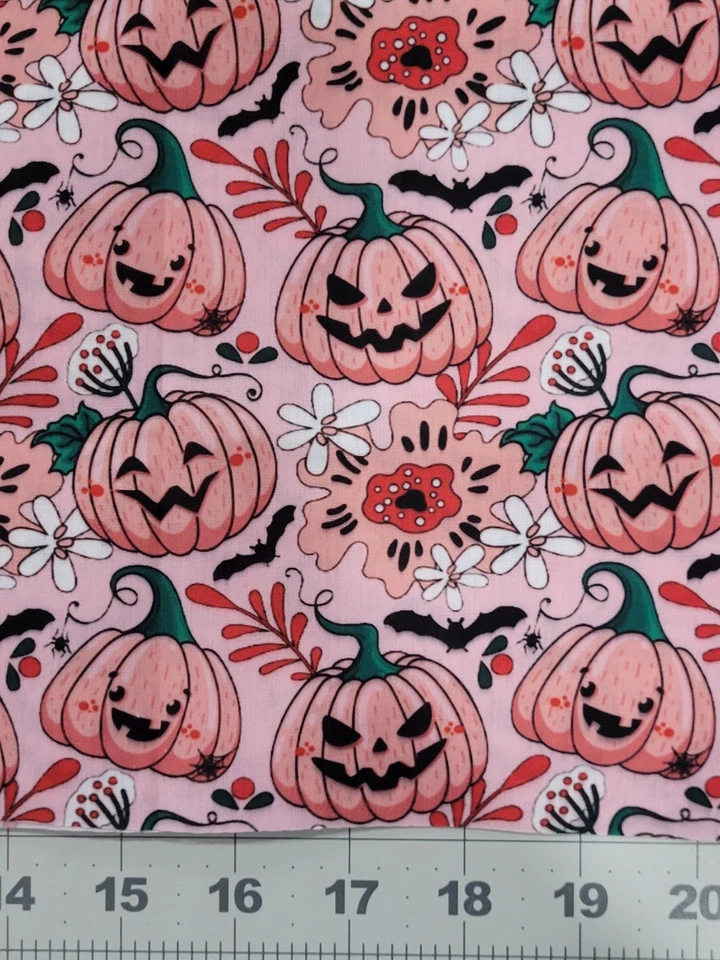 Rosa Halloween Jack-o-lanterns, Murciélagos Negros, Tela Floral Mezcla Algodón 20" X 56" Foto 3 de 3