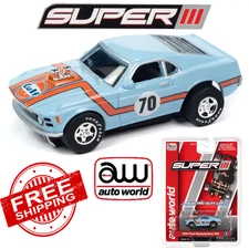 Auto World Super III 1970 Ford Boss Mustang Gulf Blue Version A 1/64 HO Slot Car