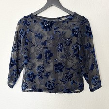 Velvet Burnout Sheer Floral Womens Top Romant...