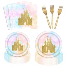 96 PCS Princess Castle Birthday Party Supplies Plates Napkins Set For 24 Guest