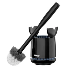 Toilet Brush & Holder, Durable Bristles, Solid Handle, Black, Bathroom Cleaning