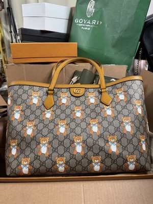 Gucci | Limited Edition GG Supreme Bear Print Tote Beige Brown Gold Hardware