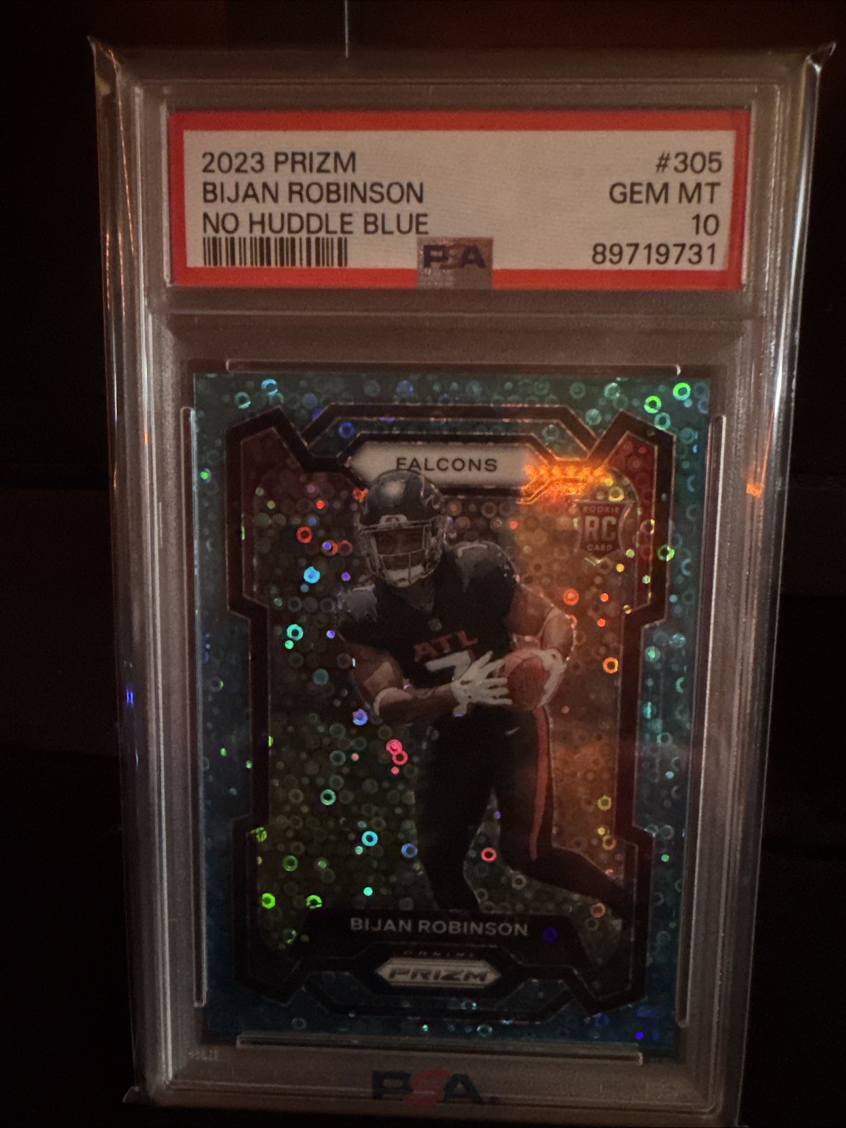 2023 Prizm - Rookies Bijan Robinson #305 No Huddle Blue Prizm /95 (RC) PSA 10