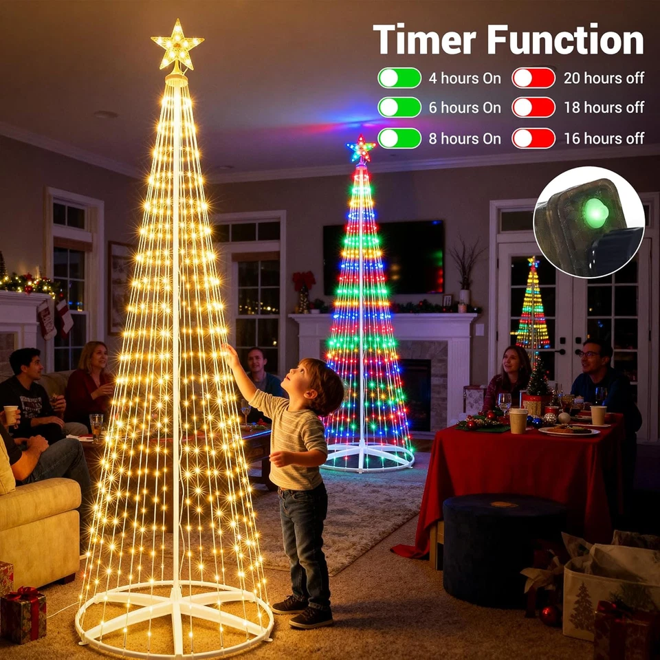 Luces de estrella de árbol de Navidad, 8,2 pies 406 Leds luces artificiales que cambian de color con Foto 3 de 4