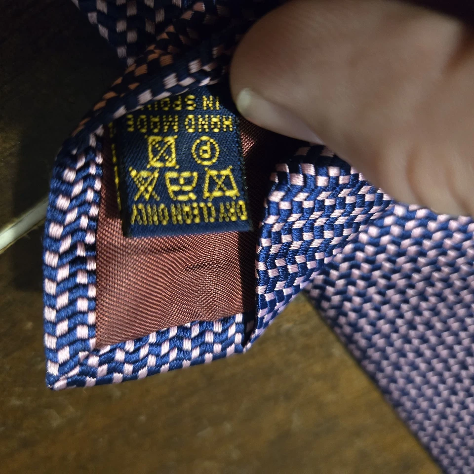 Corbata Hombre Richel Azul/Rosa Geométrica Hecha a Mano en España 100% Seda Foto 4 de 4